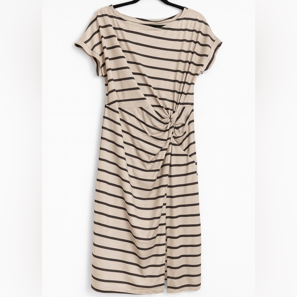 One Shoulder Dress with Olive Green Stripes